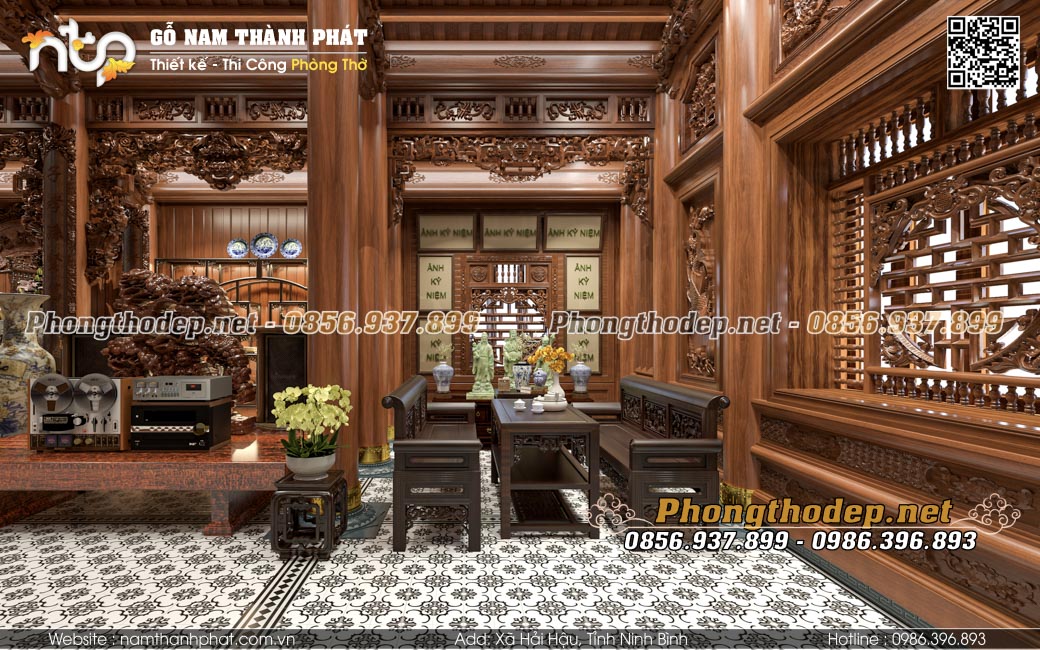 Nội thất gian bên trái nhà gỗ 5 gian